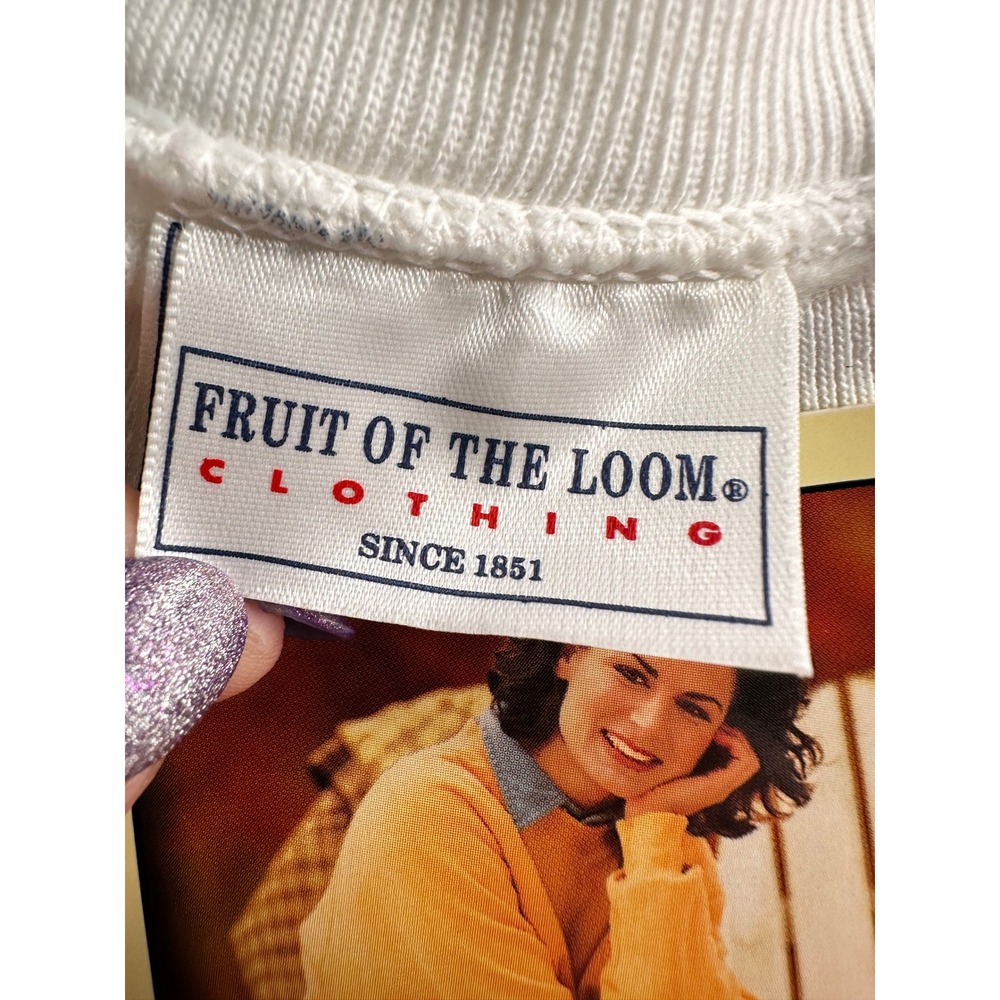 Vintage 1997 Deadstock Fruit of Loom Sweatshirt Womens XL White Raglan Crewneck - Picture 5 of 10